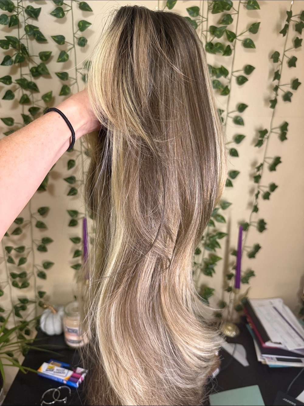Women's Long Layered Blonde Highlighted Wig - Blonde